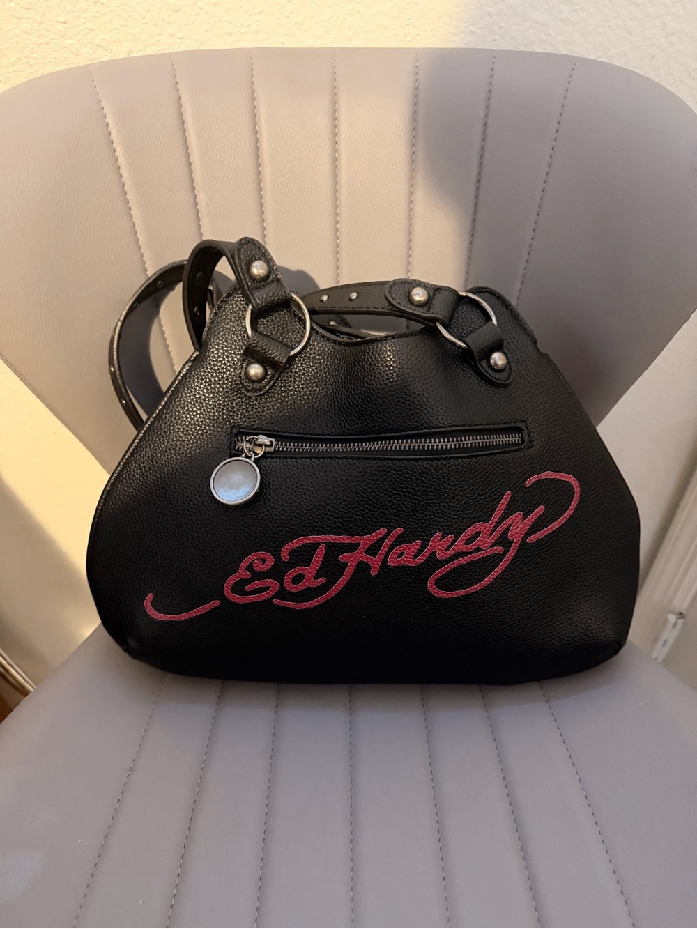 Ed Hardy Black Embroidered Cross & Skull Shoulder Bag - Picture 2 of 4